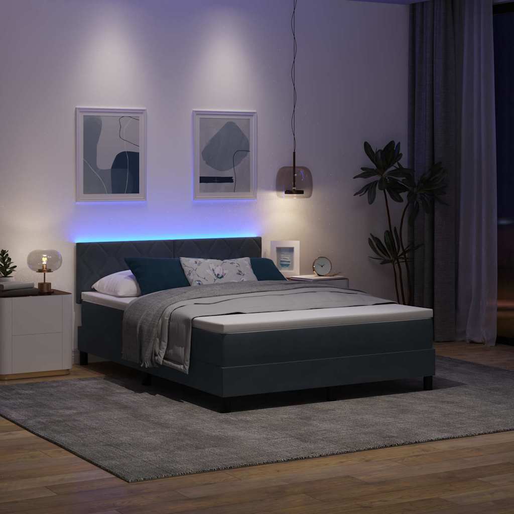 vidaXL LED Κρεβάτι με βάθρο Σκούρο Γκρι 140 x 190 cm Βελούδο