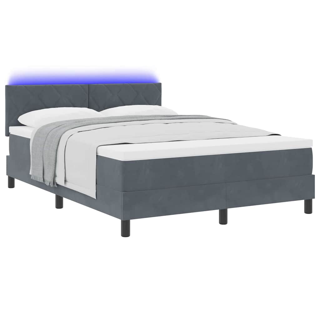 vidaXL LED Κρεβάτι με βάθρο Σκούρο Γκρι 140 x 190 cm Βελούδο