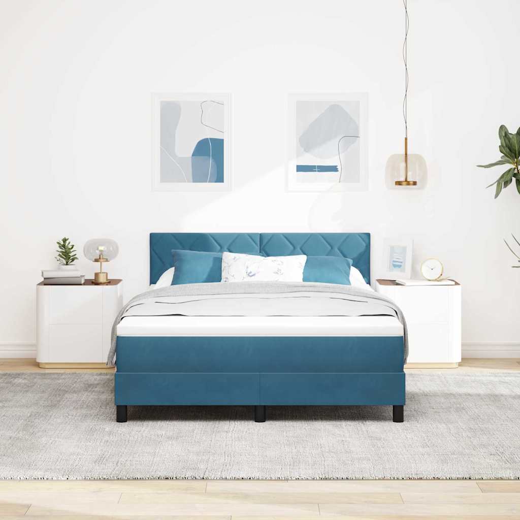 vidaXL LED Κρεβάτι με βάθρο Σκούρο Μπλε 140 x 190 cm Βελούδο