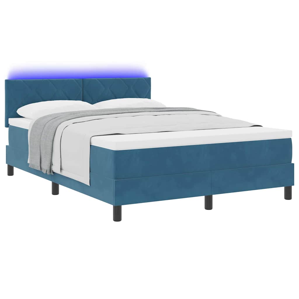 vidaXL LED Κρεβάτι με βάθρο Σκούρο Μπλε 140 x 190 cm Βελούδο