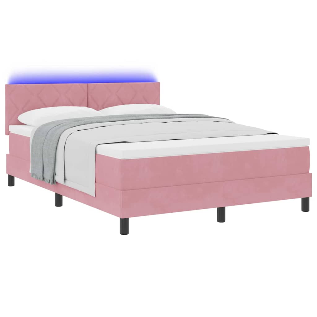 vidaXL LED Κρεβάτι με βάθρο με κεφαλάρι Ροζ 140 x 190 cm Βελούδο