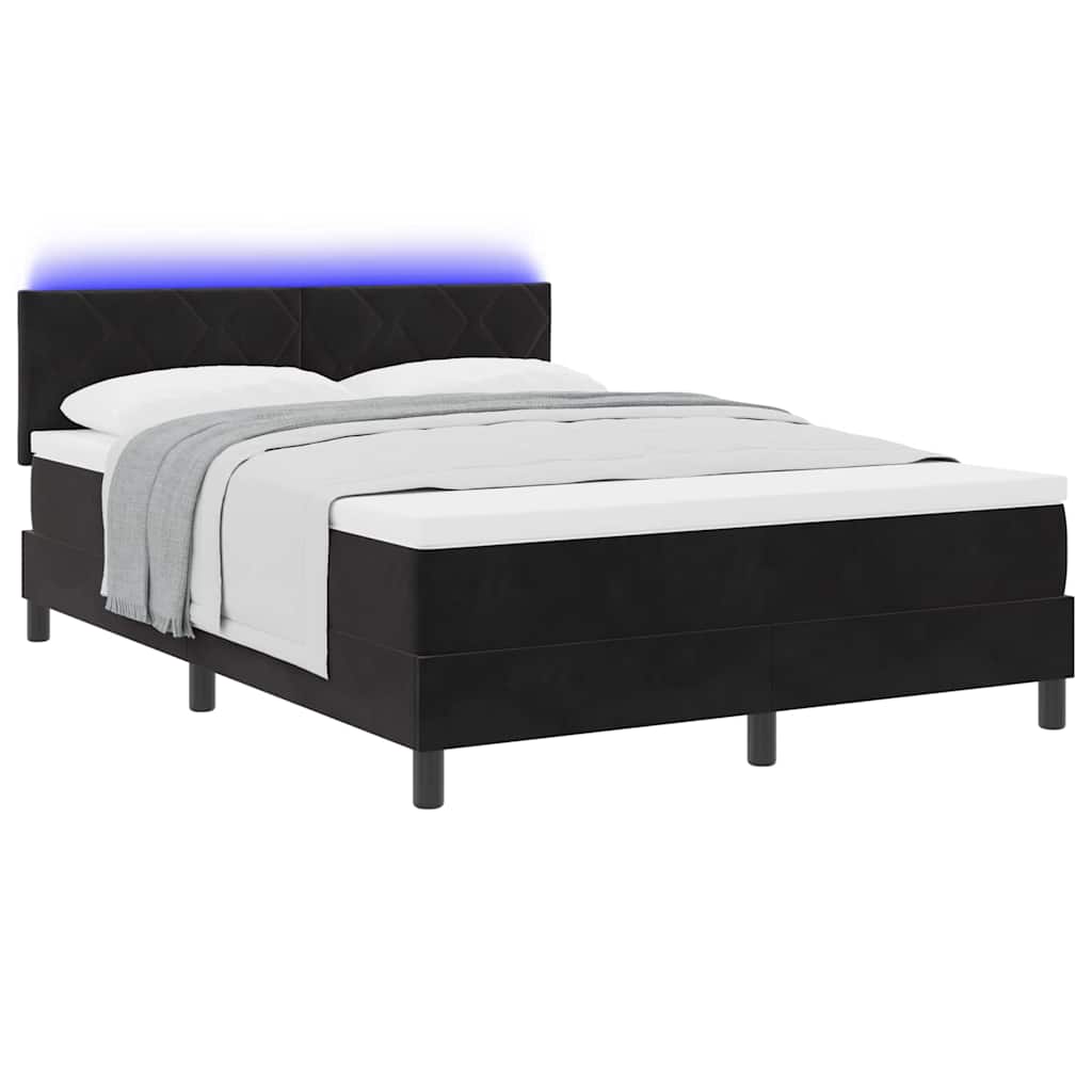vidaXL LED Κρεβάτι με βάθρο με κεφαλάρι Μαύρο 140 x 200 cm Βελούδο