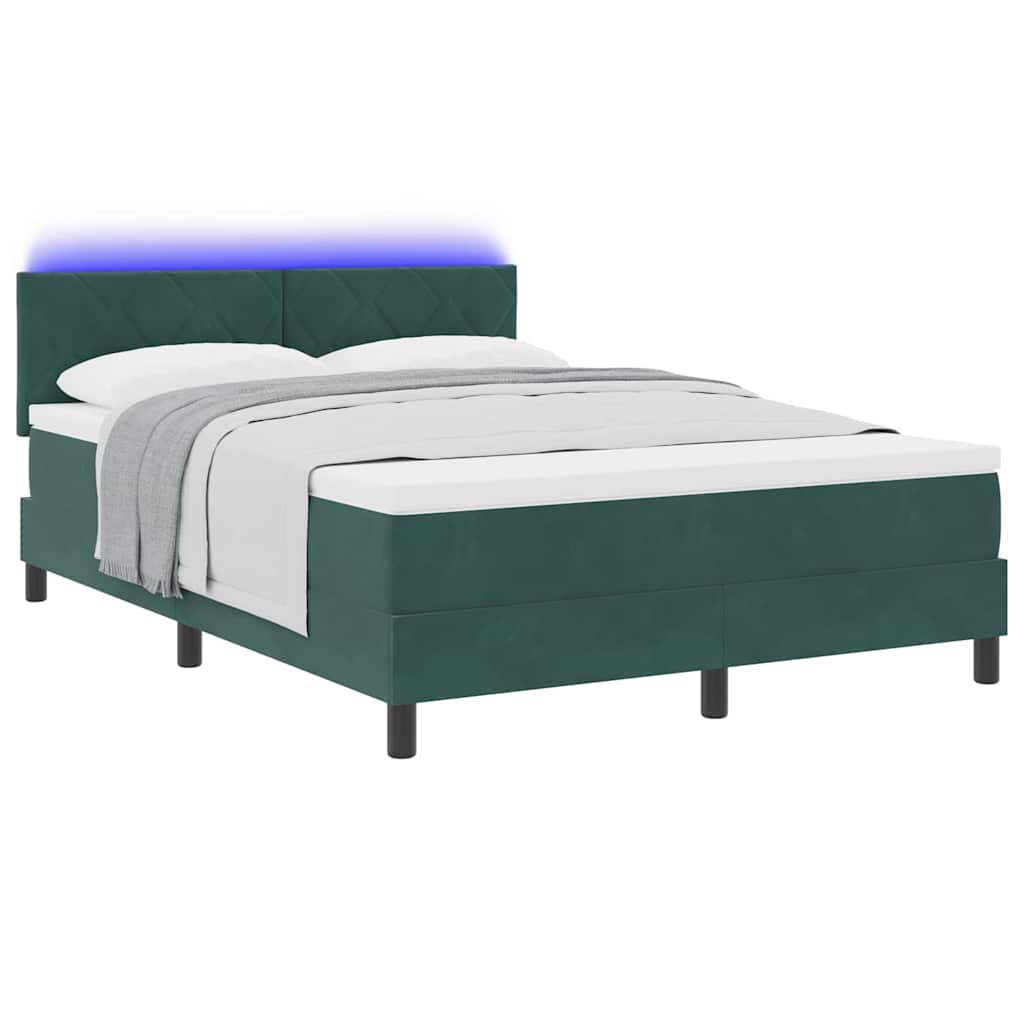 vidaXL LED Κρεβάτι με βάθρο Σκούρο Πράσινο 140 x 200 cm Βελούδο