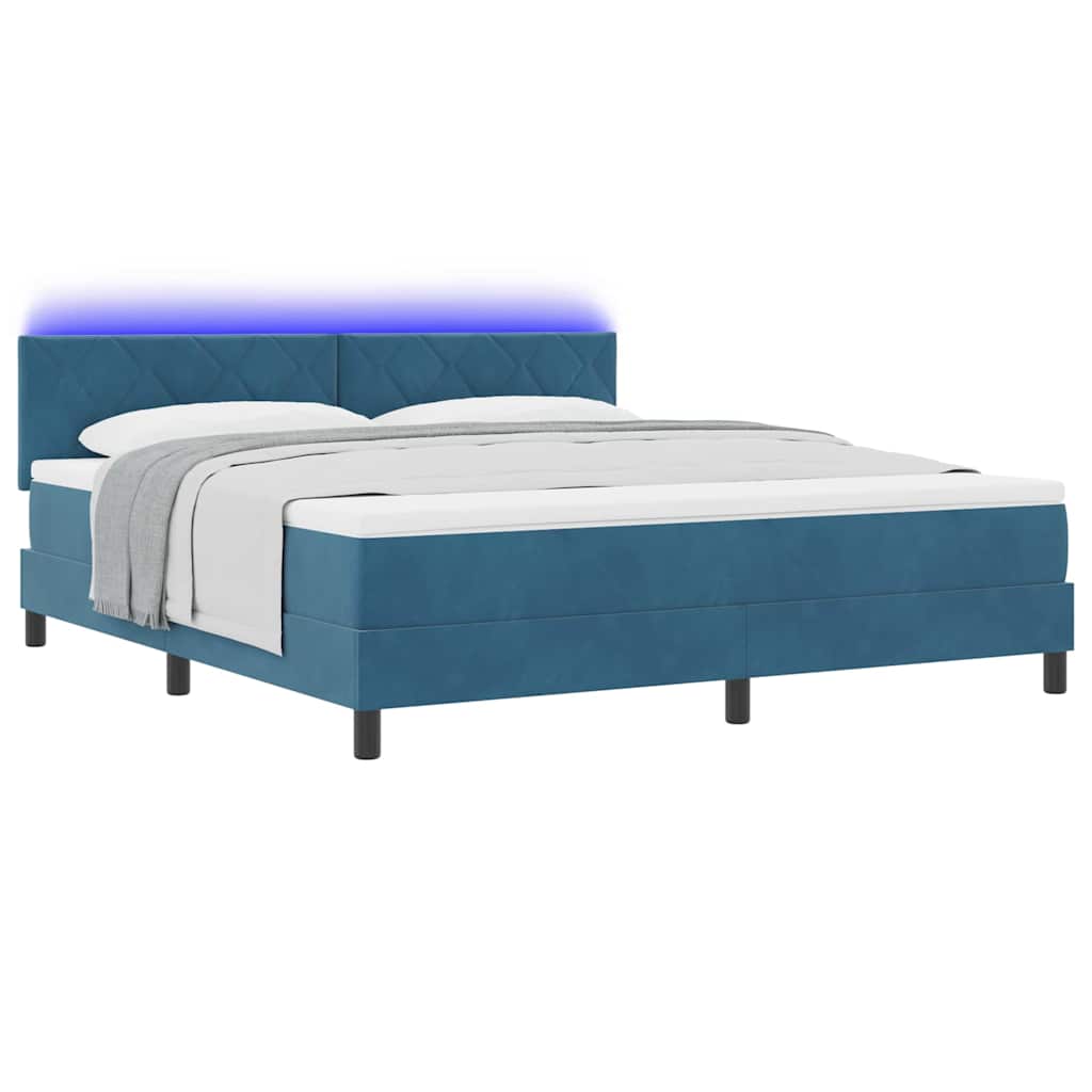 vidaXL LED Κρεβάτι με βάθρο Σκούρο Μπλε 180 x 200 cm Βελούδο