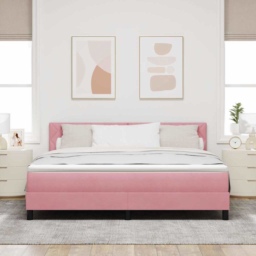 vidaXL LED Κρεβάτι με βάθρο με κεφαλάρι Ροζ 180 x 200 cm Βελούδο