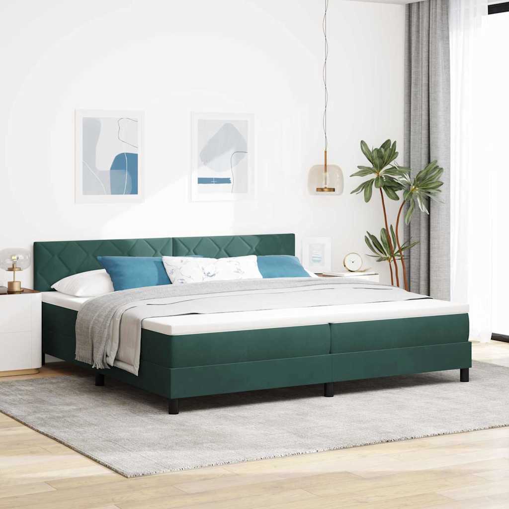 vidaXL LED Κρεβάτι με βάθρο Σκούρο Πράσινο 200 x 200 cm Βελούδο