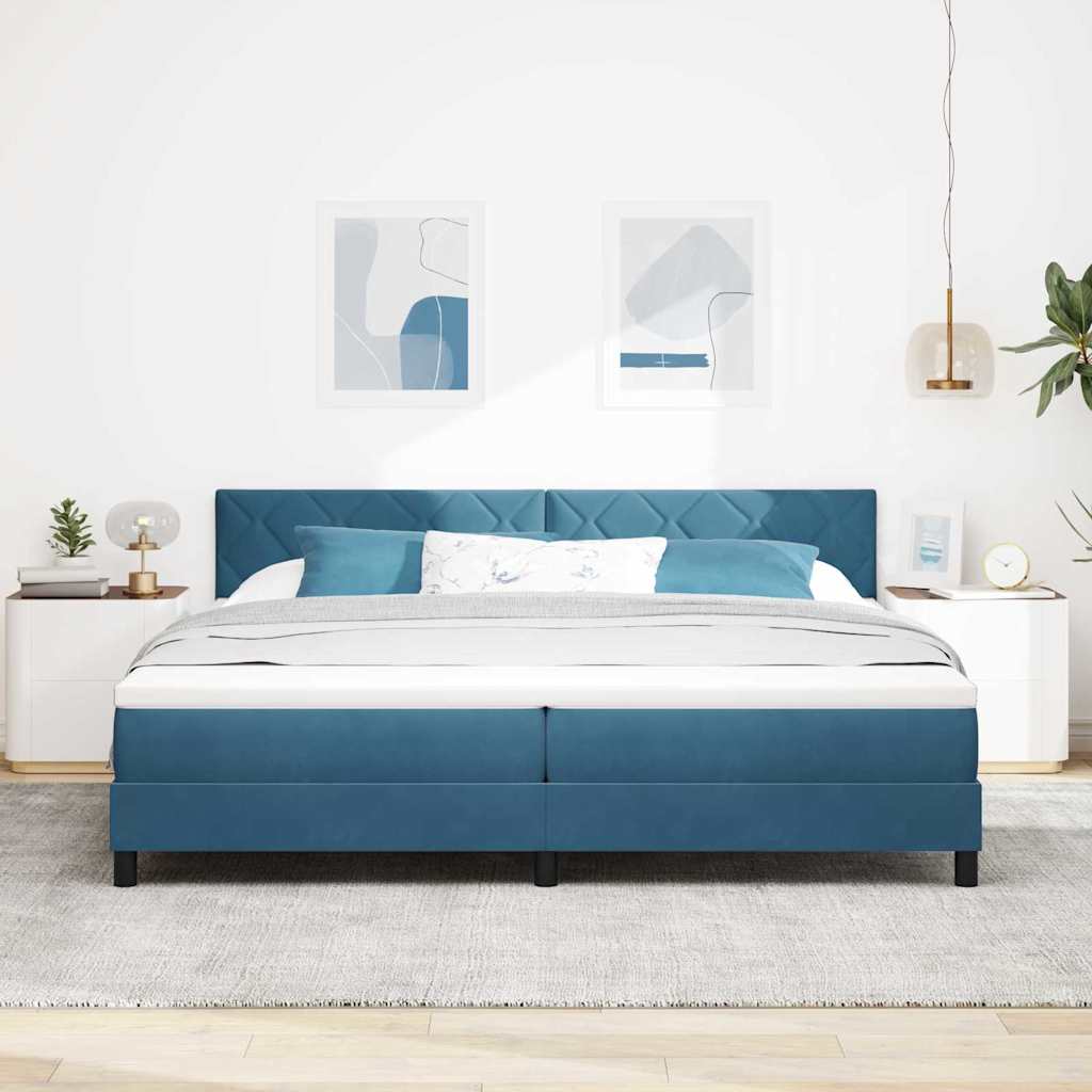 vidaXL LED Κρεβάτι με βάθρο Σκούρο Μπλε 200 x 200 cm Βελούδο