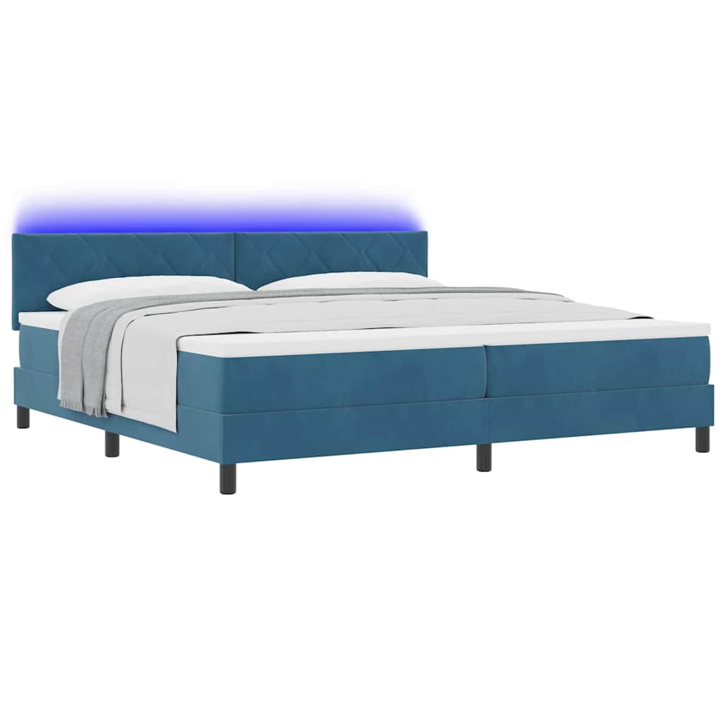 vidaXL LED Κρεβάτι με βάθρο Σκούρο Μπλε 200 x 200 cm Βελούδο