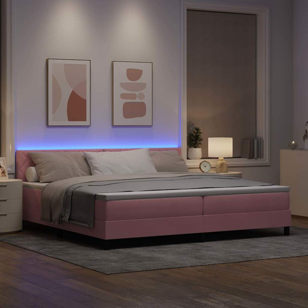 vidaXL LED Κρεβάτι με βάθρο με κεφαλάρι Ροζ 200 x 200 cm Βελούδο