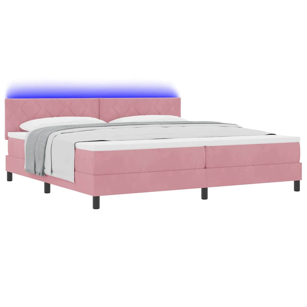 vidaXL LED Κρεβάτι με βάθρο με κεφαλάρι Ροζ 200 x 200 cm Βελούδο