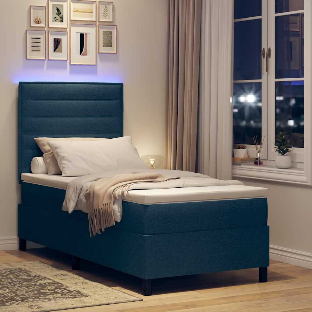 vidaXL Κρεβάτι με ελατήρια με στρώμα με led Μπλε 80 x 200 cm ύφασμα