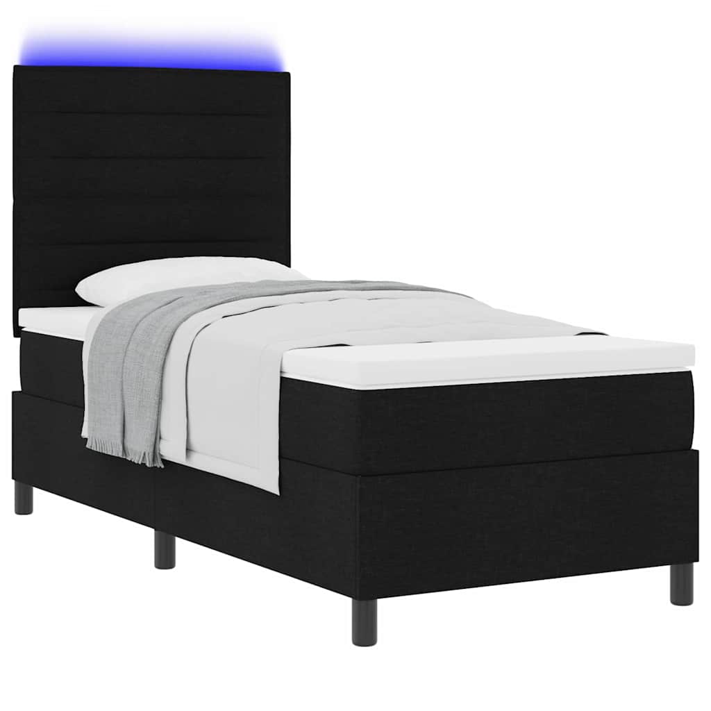 vidaXL Κρεβάτι με ελατήρια με στρώμα με led Μαύρο 100 x 200 cm ύφασμα