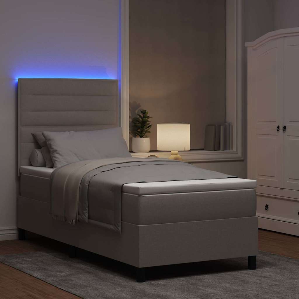 vidaXL Κρεβάτι με ελατήρια με στρώμα με led Taupe 100 x 200 cm ύφασμα