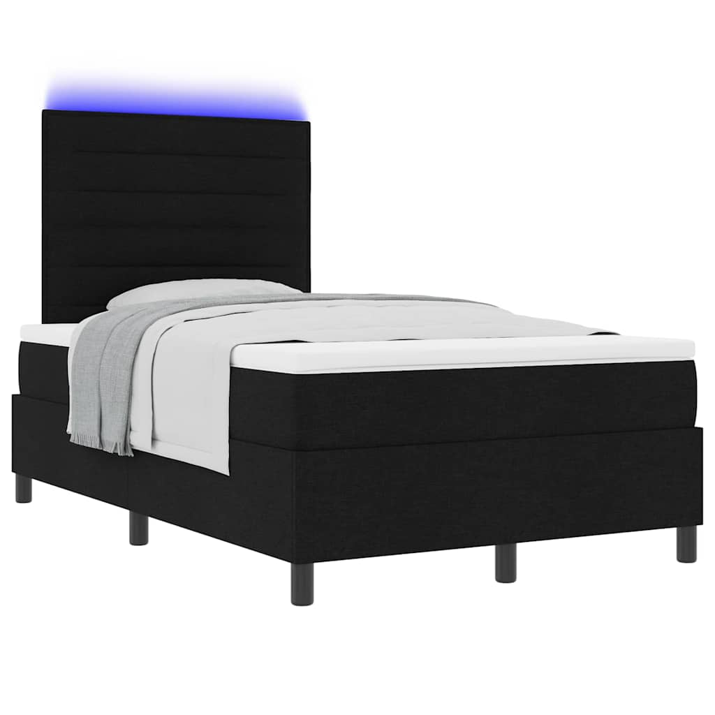 vidaXL Κρεβάτι με ελατήρια με στρώμα με led Μαύρο 120 x 190 cm ύφασμα