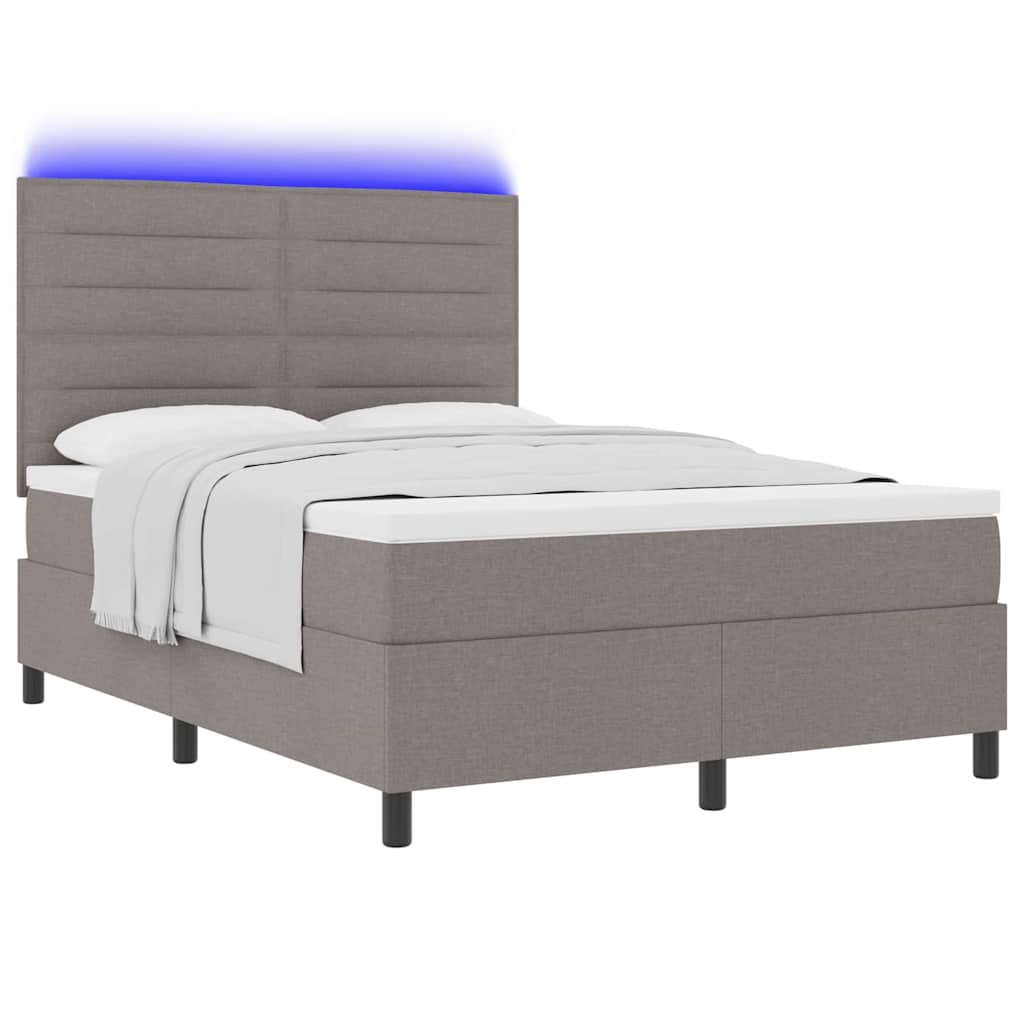vidaXL Κρεβάτι με ελατήρια με στρώμα με led Taupe 140 x 190 cm ύφασμα