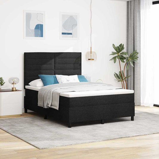 vidaXL Κρεβάτι με ελατήρια με στρώμα με led Μαύρο 140 x 200 cm ύφασμα