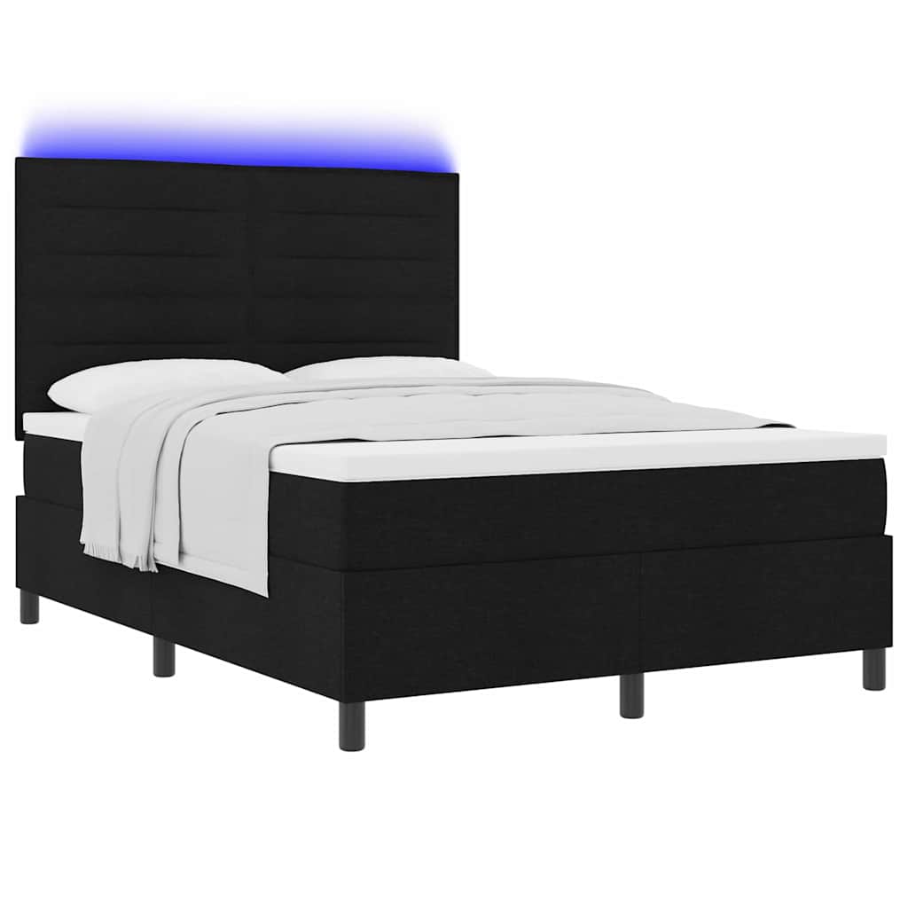 vidaXL Κρεβάτι με ελατήρια με στρώμα με led Μαύρο 140 x 200 cm ύφασμα