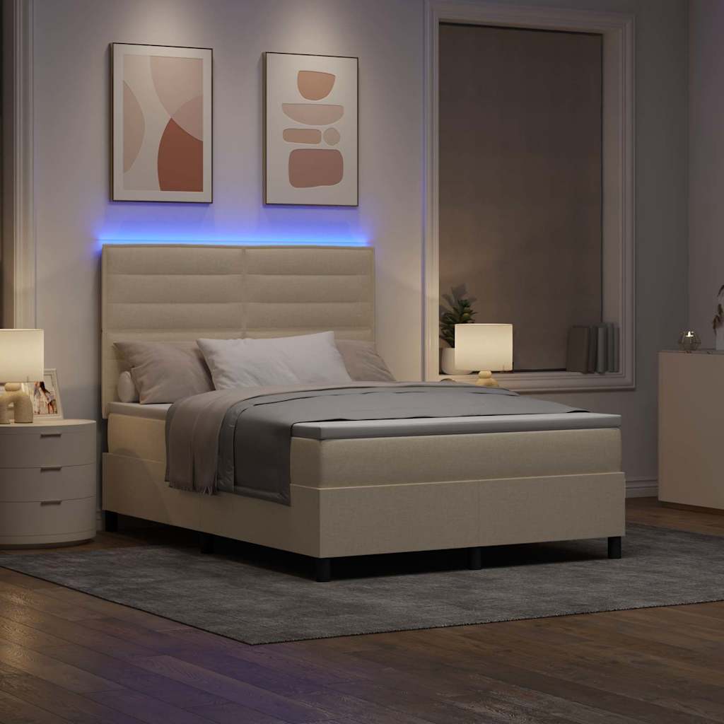 vidaXL Κρεβάτι με ελατήρια με στρώμα με led Κρεμ 140 x 200 cm ύφασμα