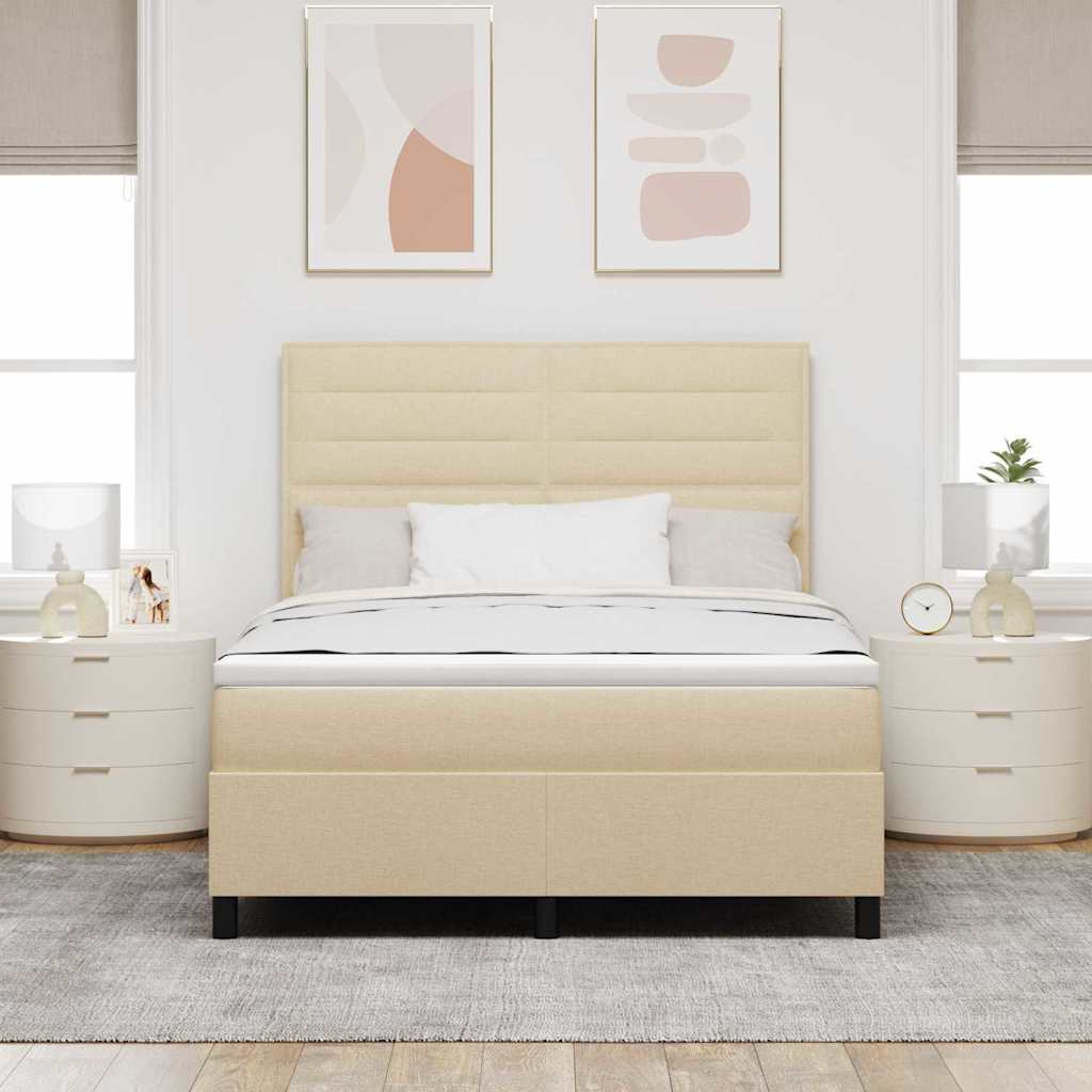 vidaXL Κρεβάτι με ελατήρια με στρώμα με led Κρεμ 140 x 200 cm ύφασμα