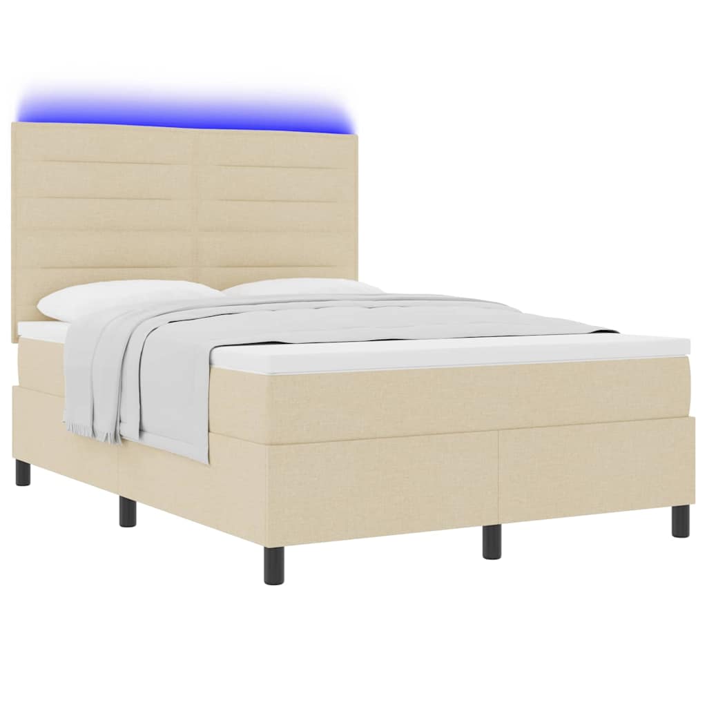 vidaXL Κρεβάτι με ελατήρια με στρώμα με led Κρεμ 140 x 200 cm ύφασμα