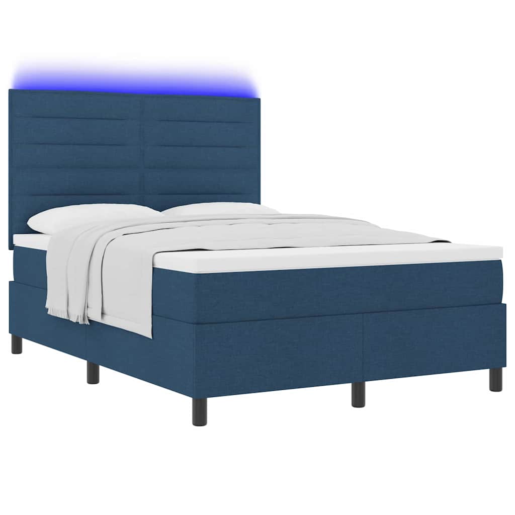 vidaXL Κρεβάτι με ελατήρια με στρώμα με led Μπλε 140 x 200 cm ύφασμα
