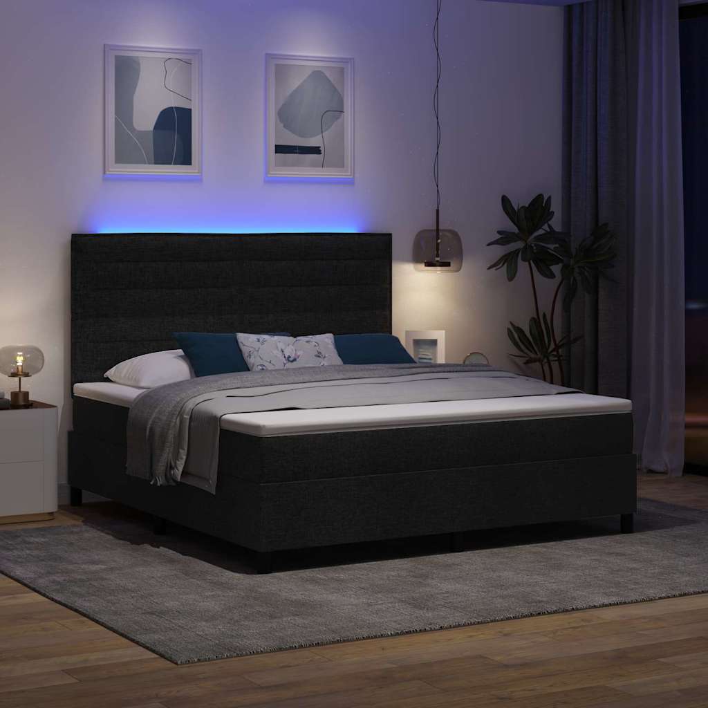 vidaXL Κρεβάτι με ελατήρια με στρώμα με led Μαύρο 180 x 200 cm ύφασμα