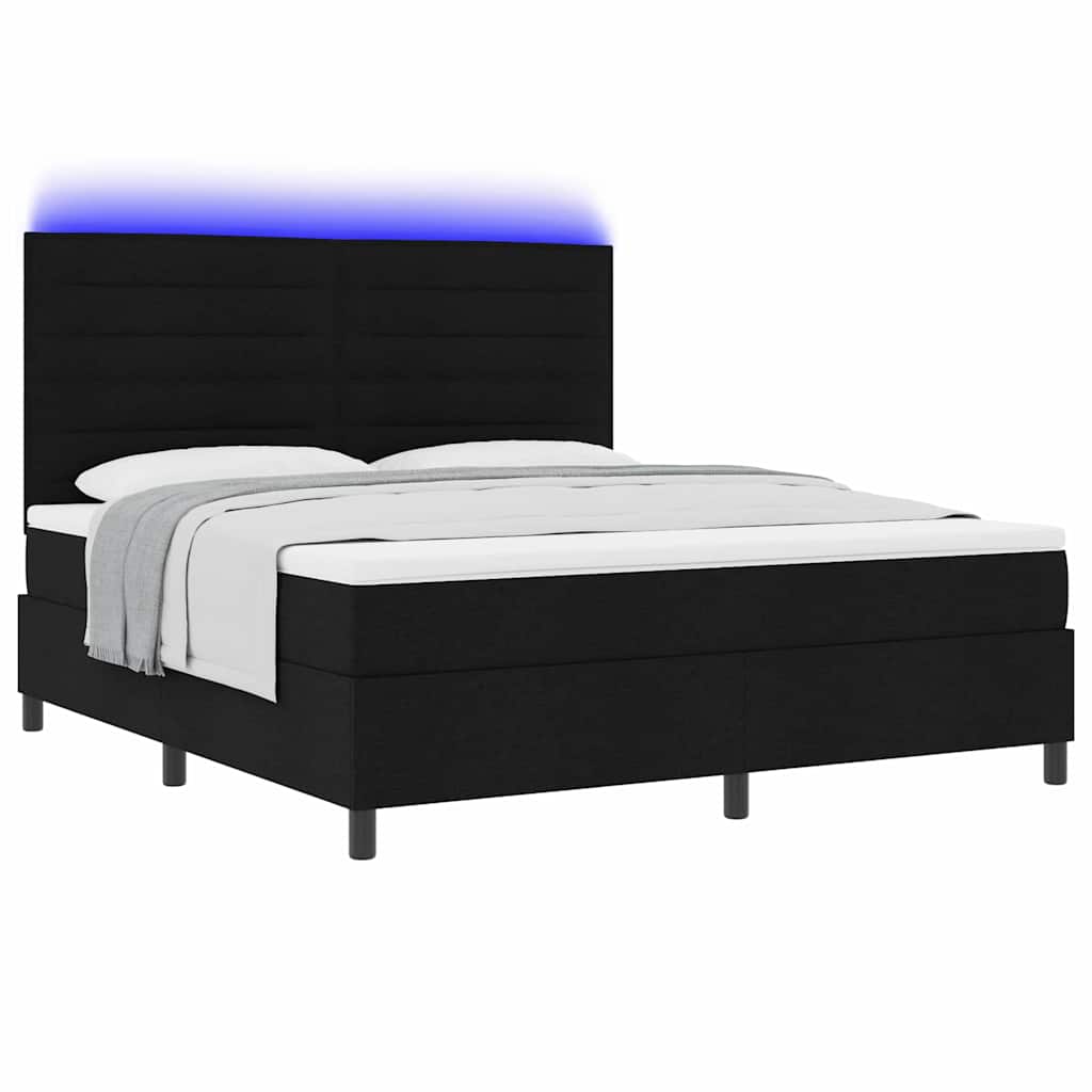vidaXL Κρεβάτι με ελατήρια με στρώμα με led Μαύρο 180 x 200 cm ύφασμα