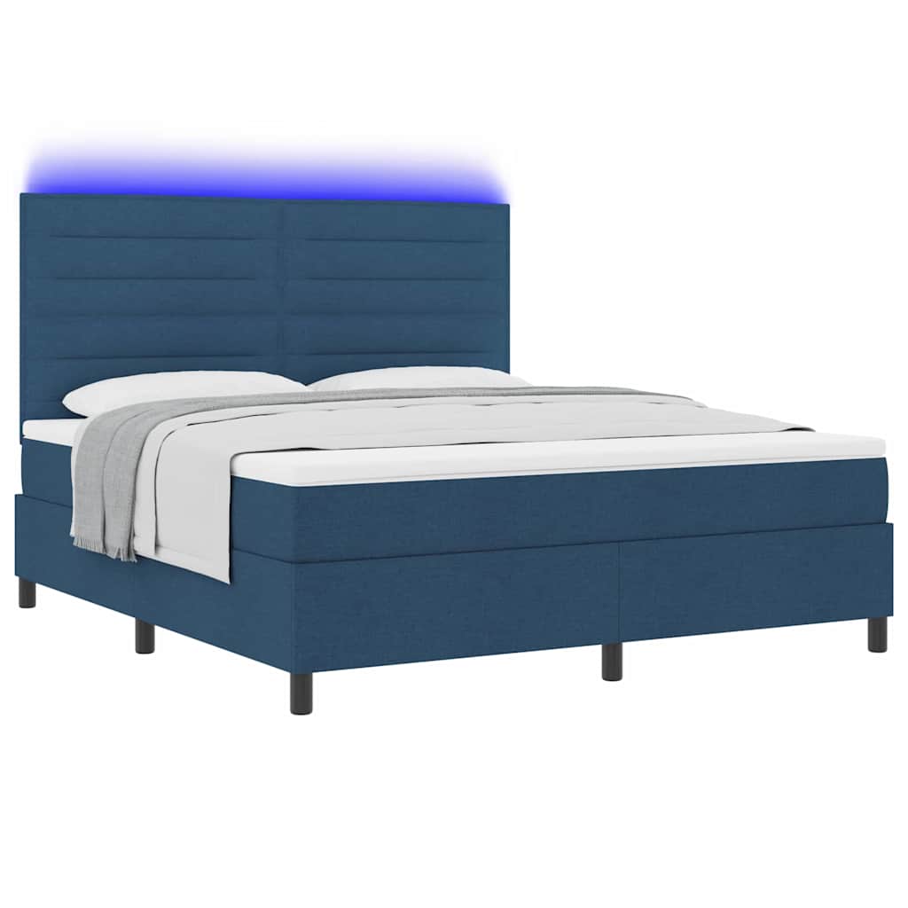 vidaXL Κρεβάτι με ελατήρια με στρώμα με led Μπλε 180 x 200 cm ύφασμα