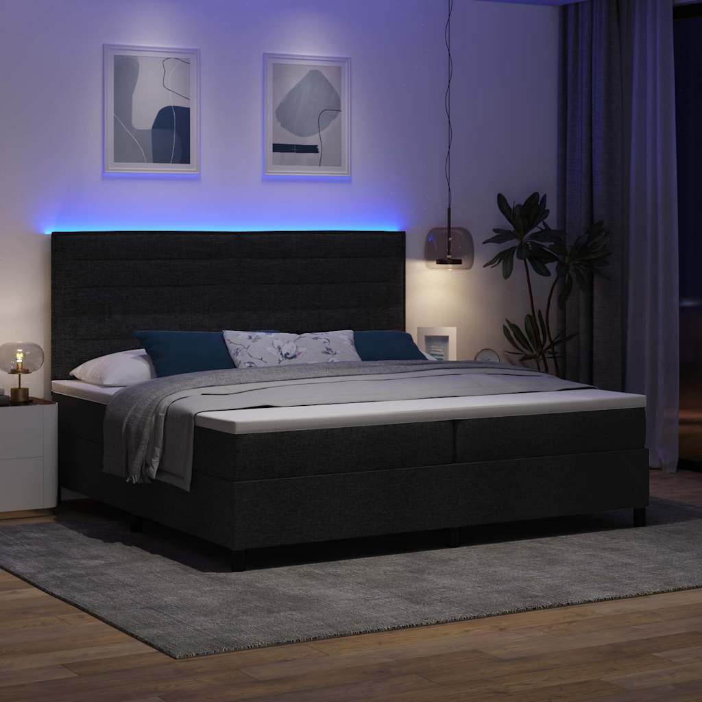 vidaXL Κρεβάτι με ελατήρια με στρώμα με led Μαύρο 200 x 200 cm ύφασμα