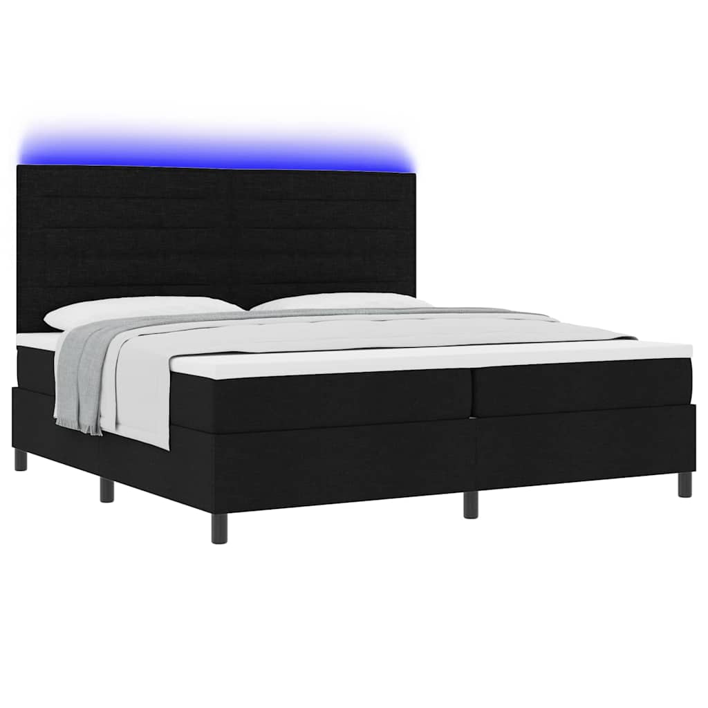 vidaXL Κρεβάτι με ελατήρια με στρώμα με led Μαύρο 200 x 200 cm ύφασμα