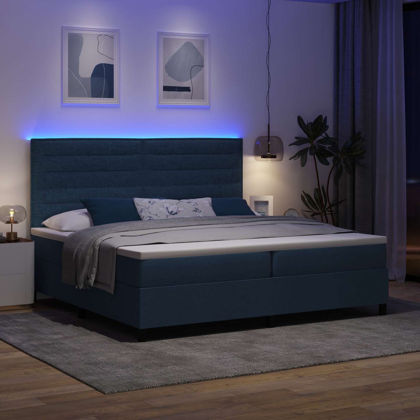 vidaXL Κρεβάτι με ελατήρια με στρώμα με led Μπλε 200 x 200 cm ύφασμα