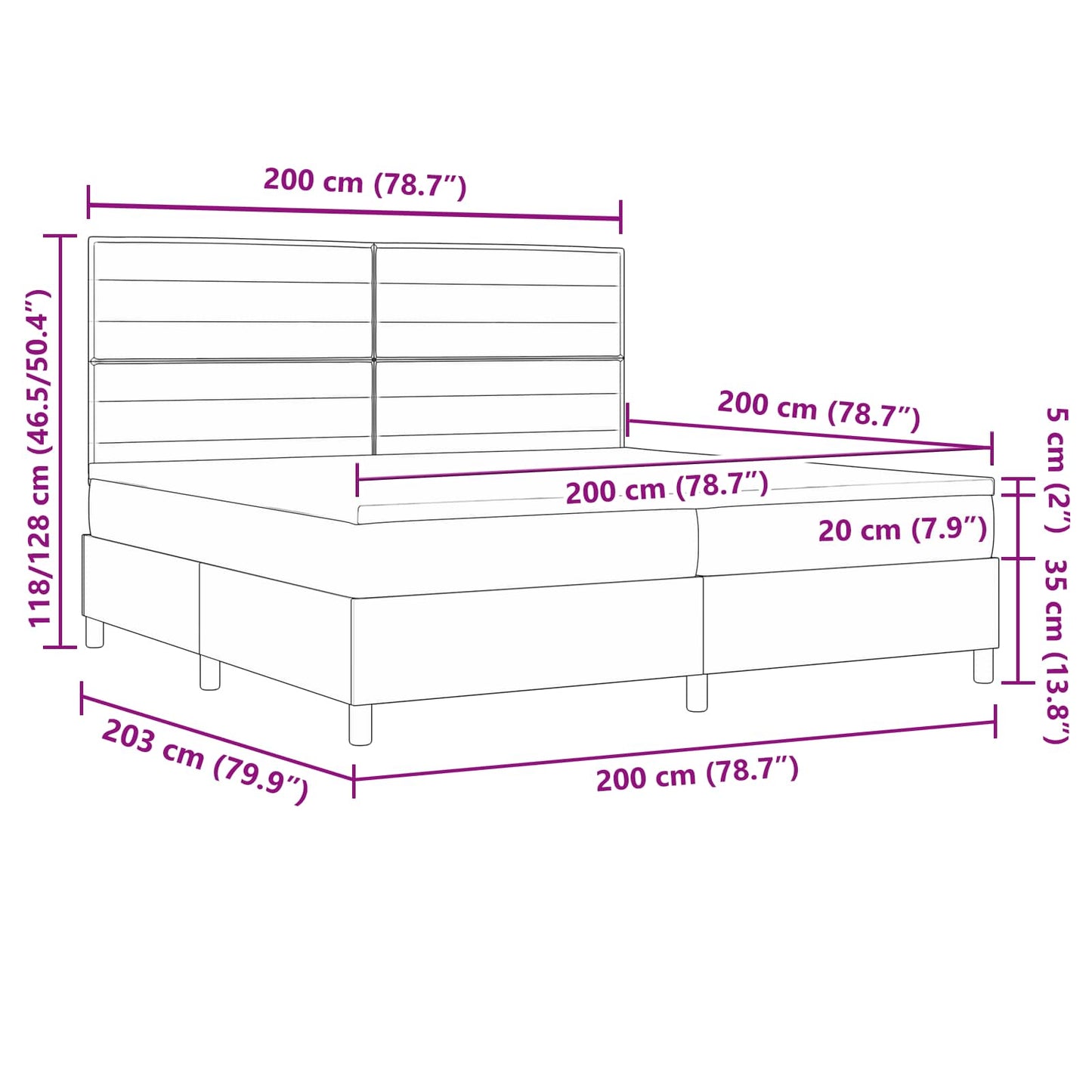 vidaXL Κρεβάτι με ελατήρια με στρώμα με led Μπλε 200 x 200 cm ύφασμα