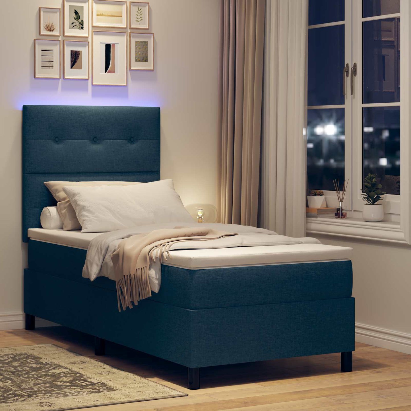vidaXL Κρεβάτι με ελατήρια με κεφαλάρι Μπλε 90 x 190 cm ύφασμα