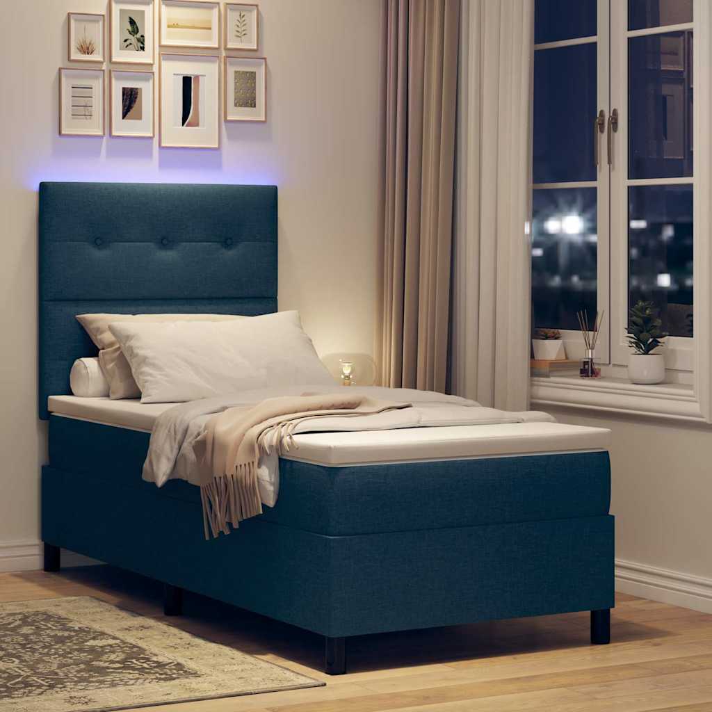 vidaXL Κρεβάτι με ελατήρια με κεφαλάρι Μπλε 90 x 200 cm ύφασμα