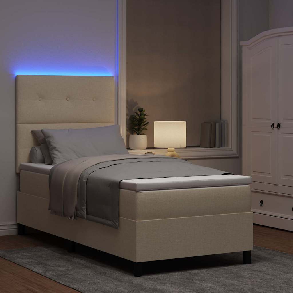vidaXL Κρεβάτι με ελατήρια με κεφαλάρι Κρεμ 100 x 200 cm ύφασμα