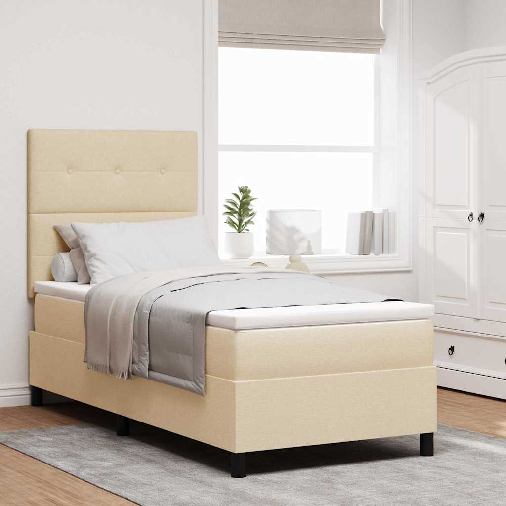 vidaXL Κρεβάτι με ελατήρια με κεφαλάρι Κρεμ 100 x 200 cm ύφασμα