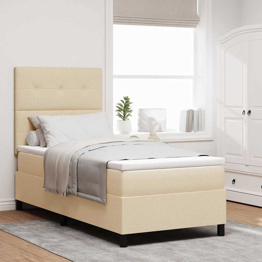 vidaXL Κρεβάτι με ελατήρια με κεφαλάρι Κρεμ 100 x 200 cm ύφασμα