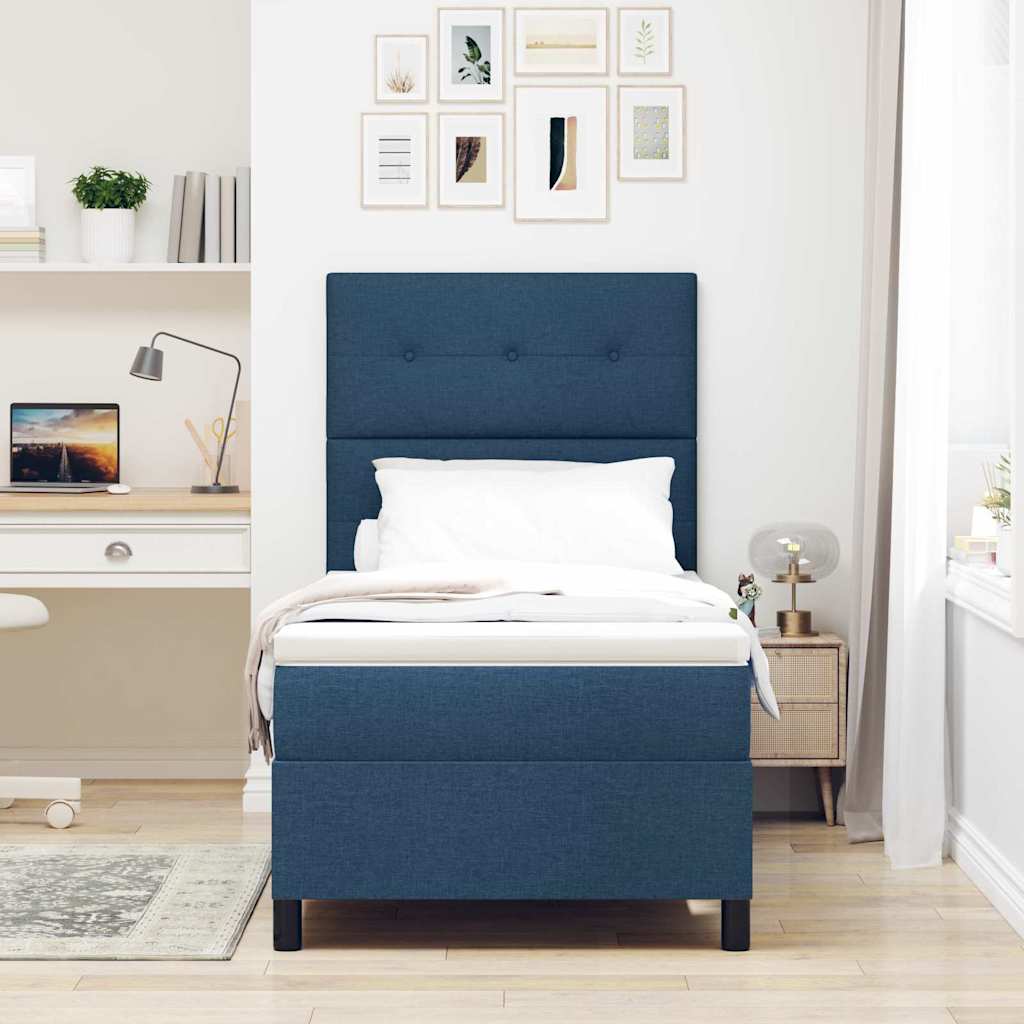 vidaXL Κρεβάτι με ελατήρια με κεφαλάρι Μπλε 100 x 200 cm ύφασμα