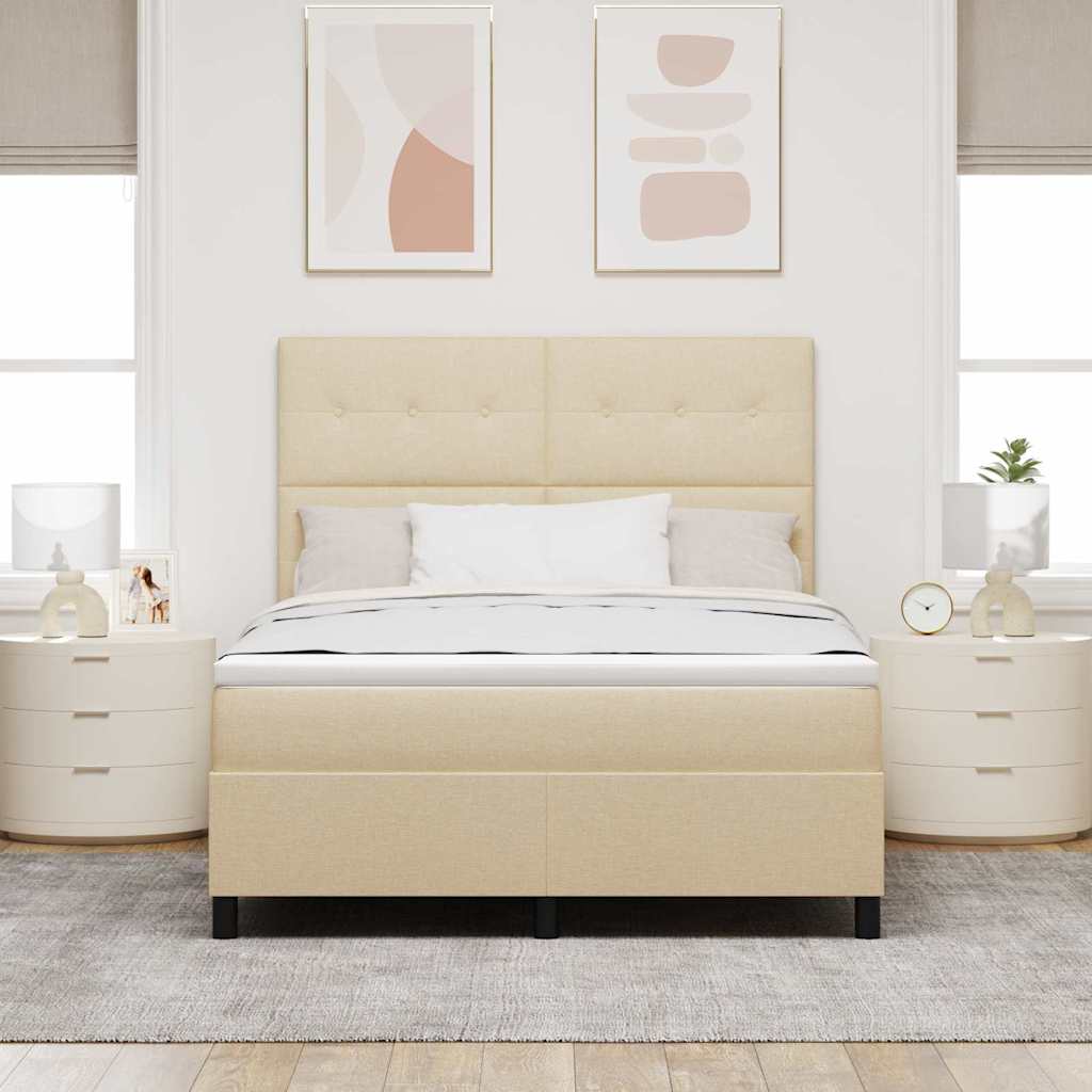 vidaXL Κρεβάτι με ελατήρια με κεφαλάρι Κρεμ 140 x 200 cm ύφασμα