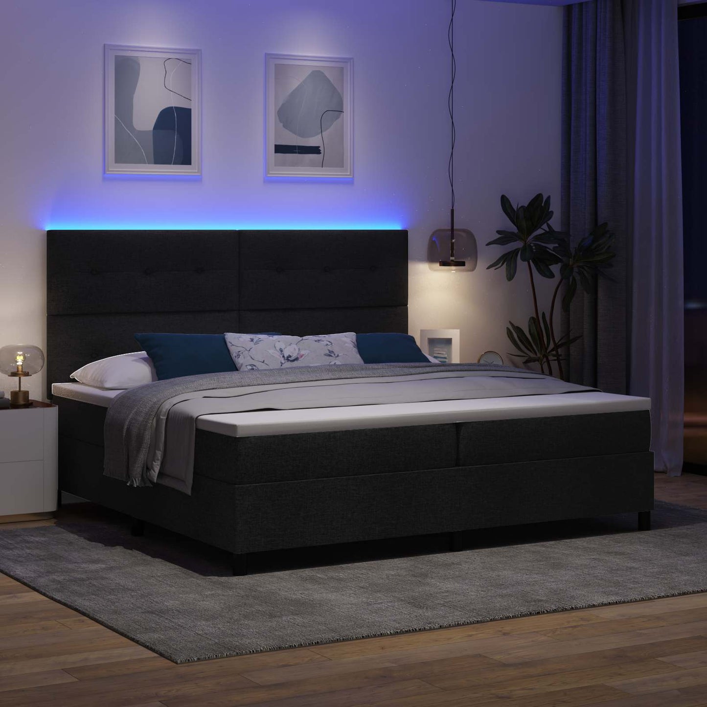 vidaXL Κρεβάτι με ελατήρια με κεφαλάρι Μαύρο 200 x 200 cm ύφασμα