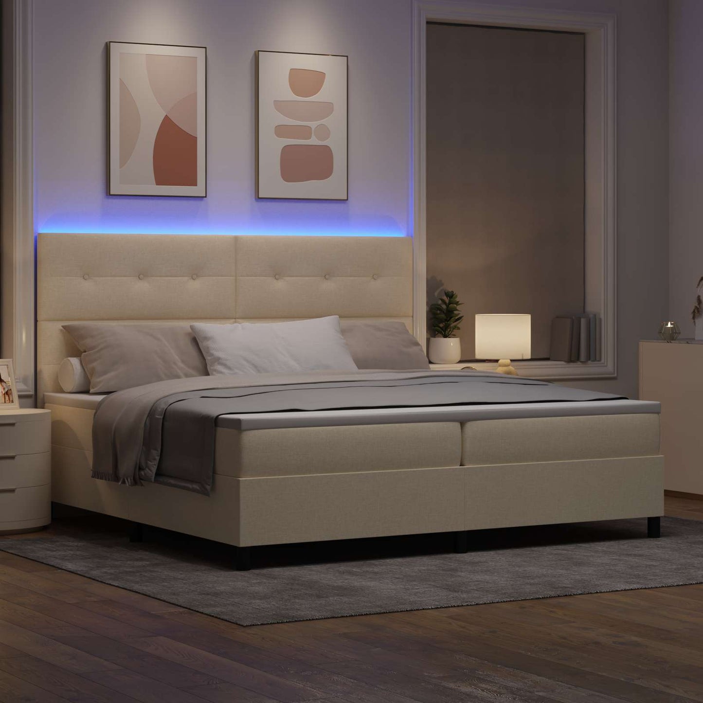 vidaXL Κρεβάτι με ελατήρια με κεφαλάρι Κρεμ 200 x 200 cm ύφασμα