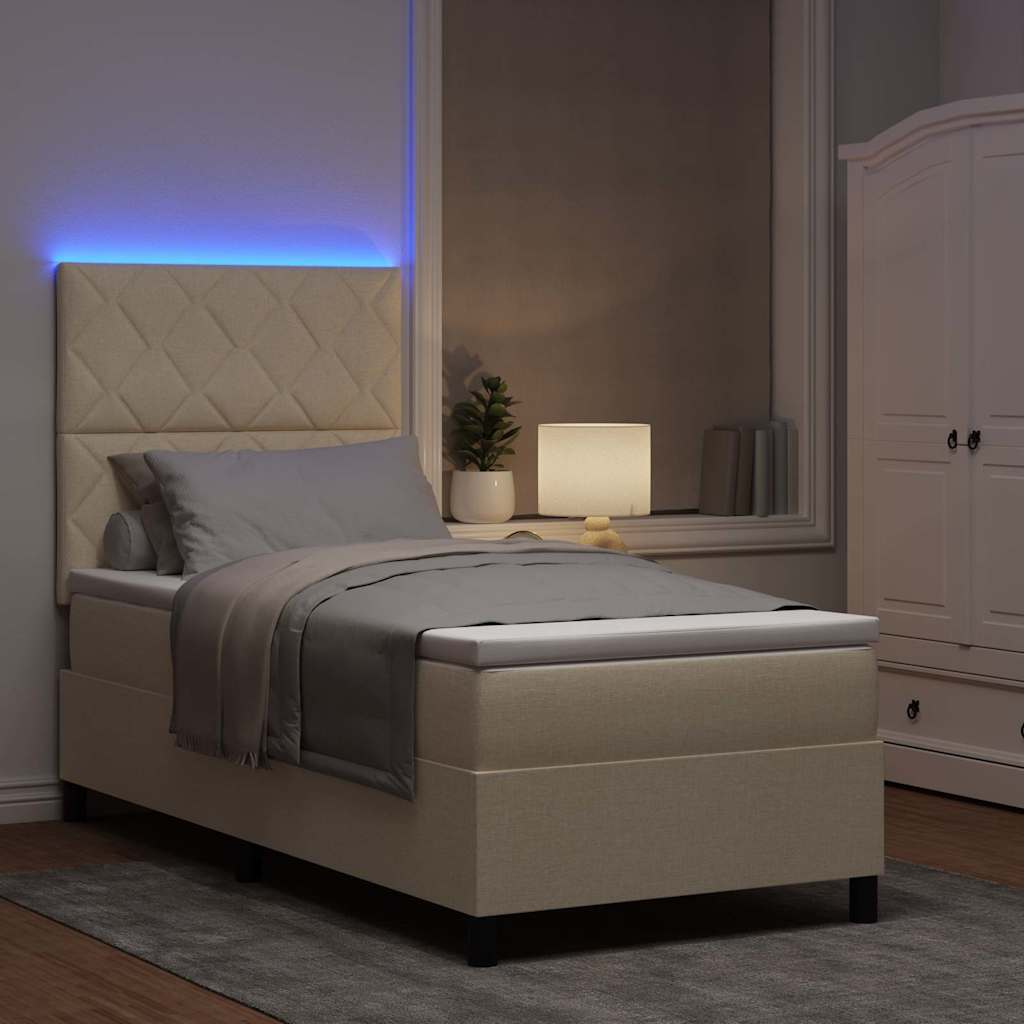 vidaXL Κρεβάτι με ελατήρια με κεφαλάρι Κρεμ 90 x 190 cm ύφασμα