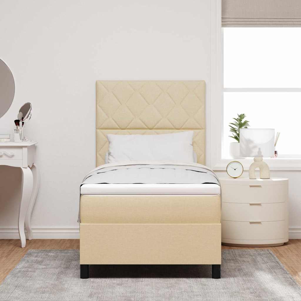 vidaXL Κρεβάτι με ελατήρια με κεφαλάρι Κρεμ 90 x 190 cm ύφασμα