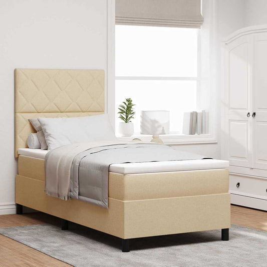 vidaXL Κρεβάτι με ελατήρια με κεφαλάρι Κρεμ 100 x 200 cm ύφασμα