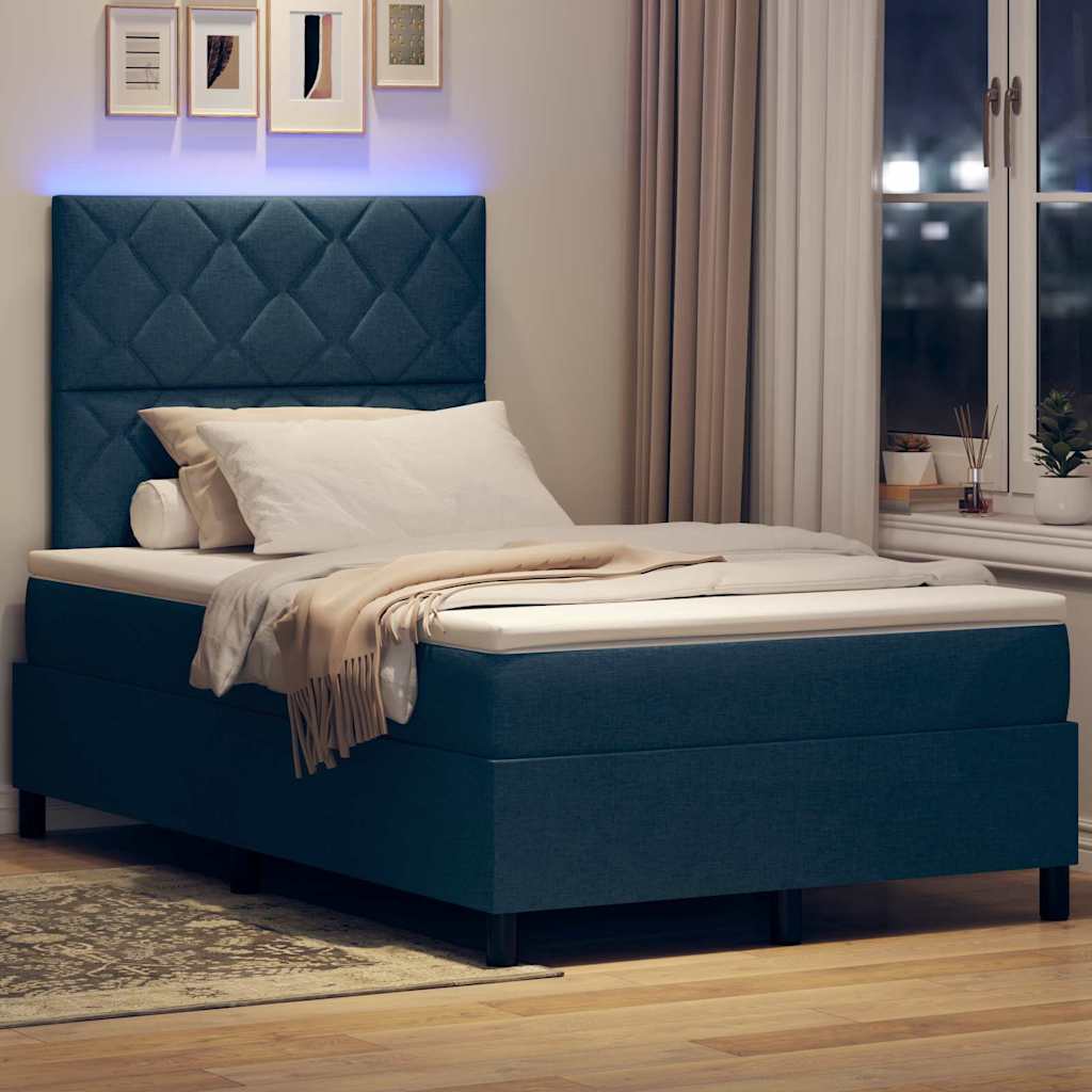 vidaXL Κρεβάτι με ελατήρια με κεφαλάρι Μπλε 120 x 190 cm ύφασμα