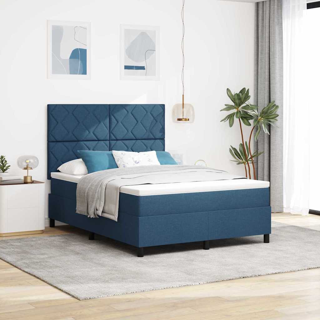 vidaXL Κρεβάτι με ελατήρια με κεφαλάρι Μπλε 140 x 190 cm ύφασμα