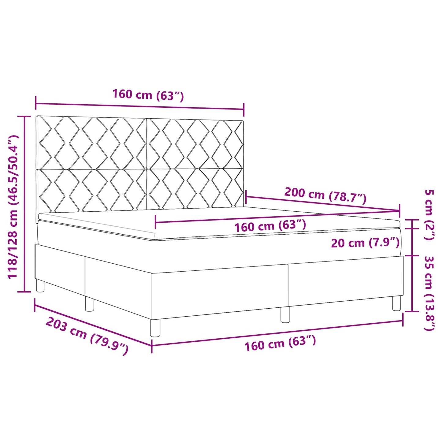 vidaXL Κρεβάτι με ελατήρια με κεφαλάρι Μπλε 160 x 200 cm ύφασμα