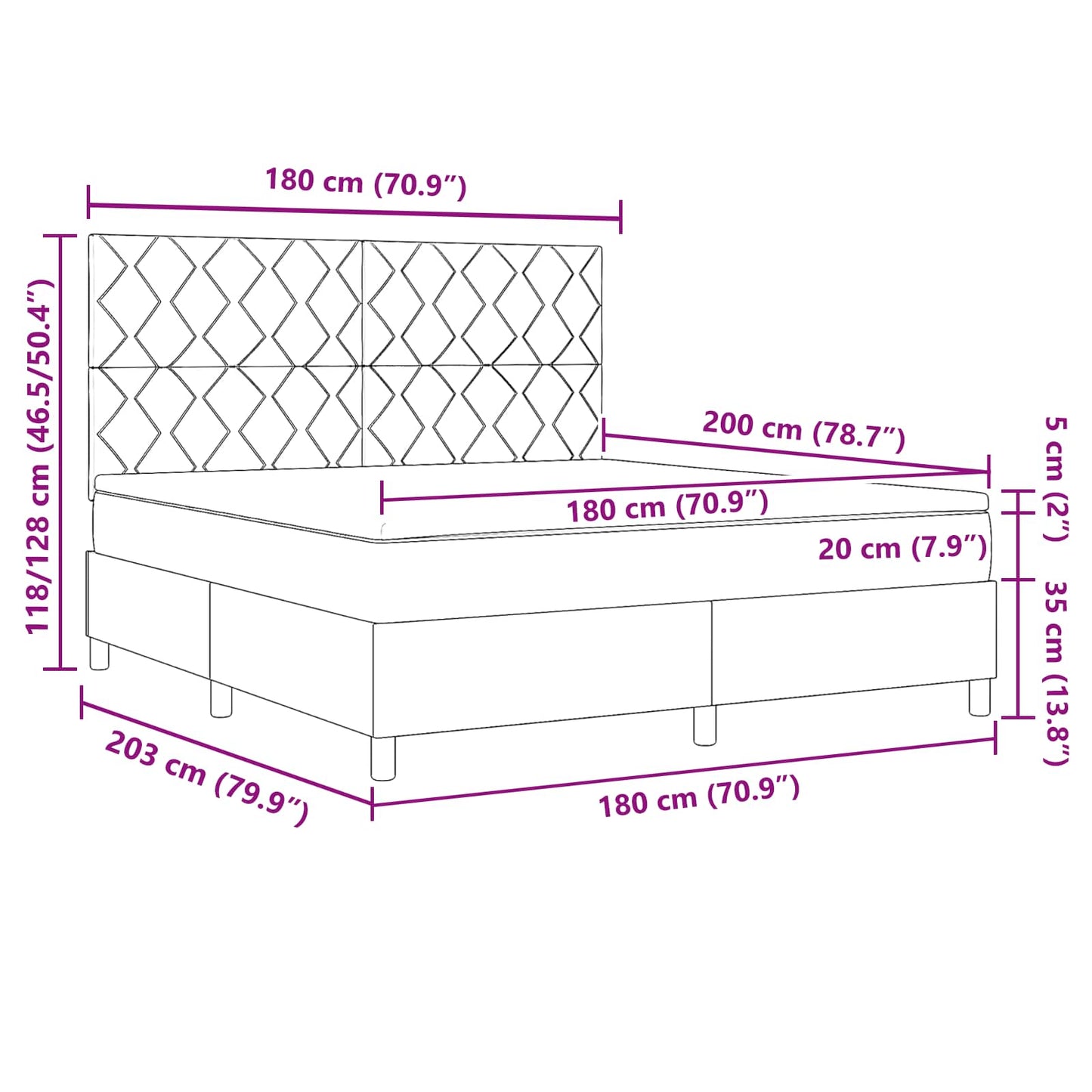 vidaXL Κρεβάτι με ελατήρια με κεφαλάρι Κρεμ 180 x 200 cm ύφασμα