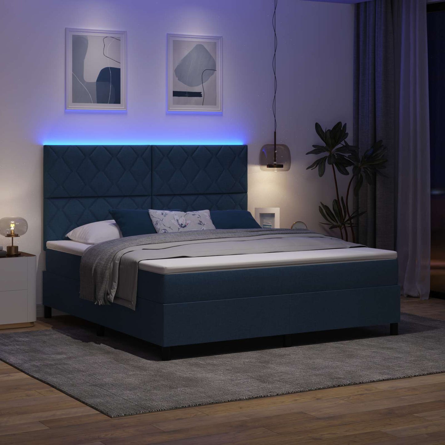 vidaXL Κρεβάτι με ελατήρια με κεφαλάρι Μπλε 180 x 200 cm ύφασμα