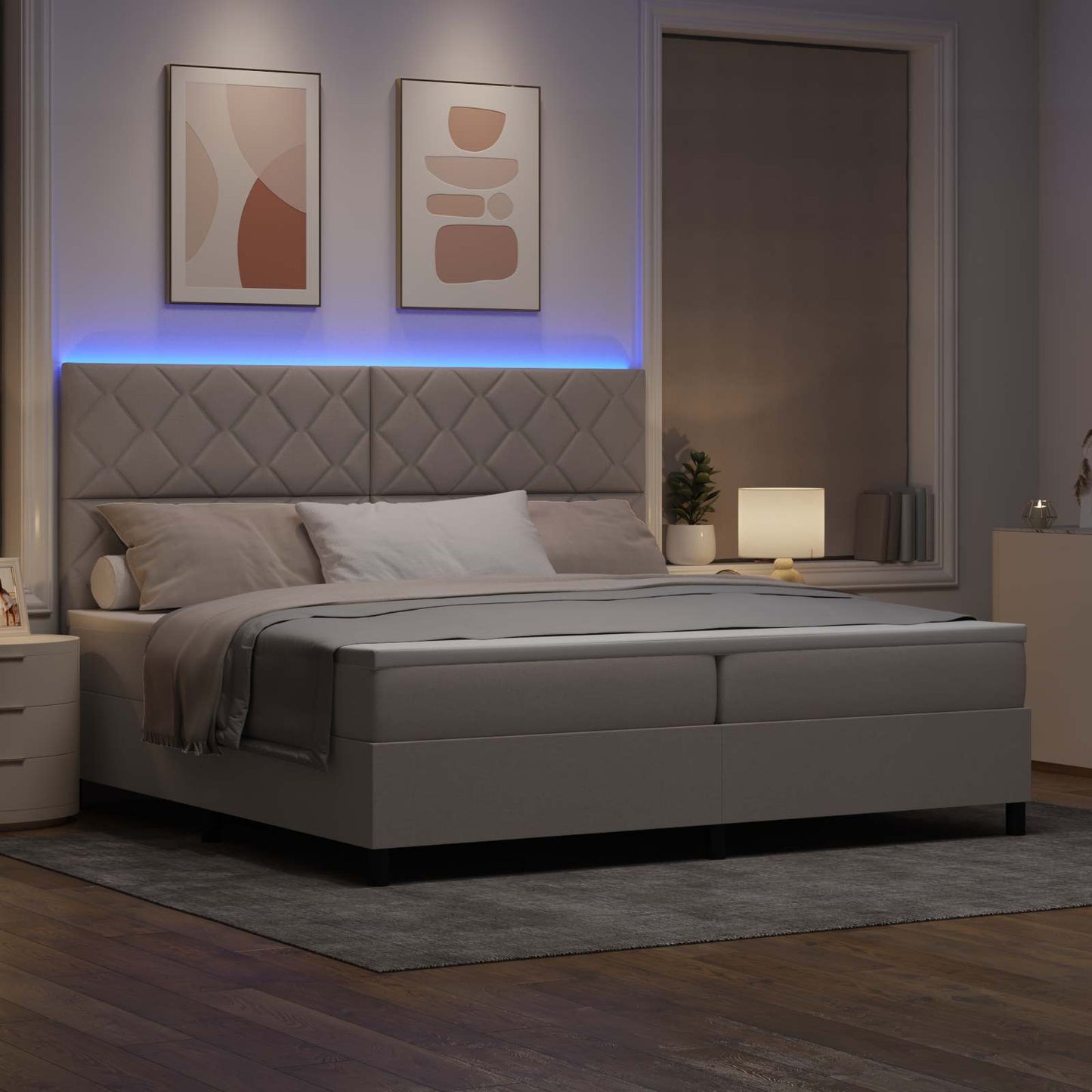 vidaXL Κρεβάτι με ελατήρια με κεφαλάρι Taupe 200 x 200 cm ύφασμα